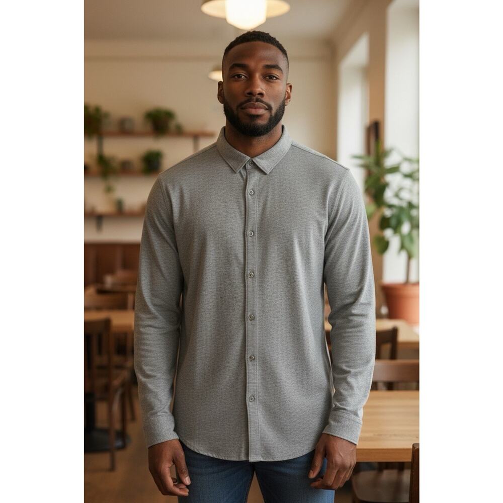 Calvin Klein Men Shirt Size XL Gray Long Sleeve Cotton Button Up Versatile